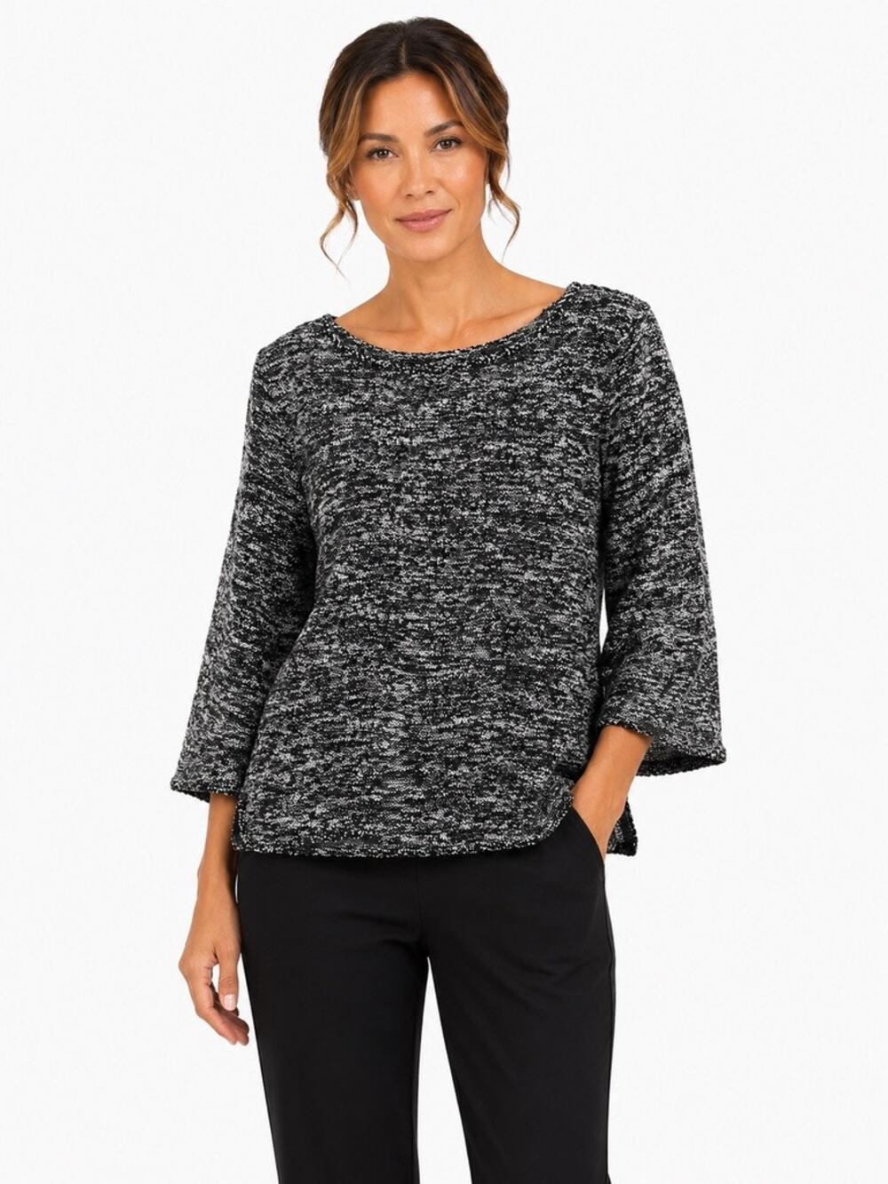 Max Studio Women’s XL Black White Marled Knit 3/4 Sleeve Top